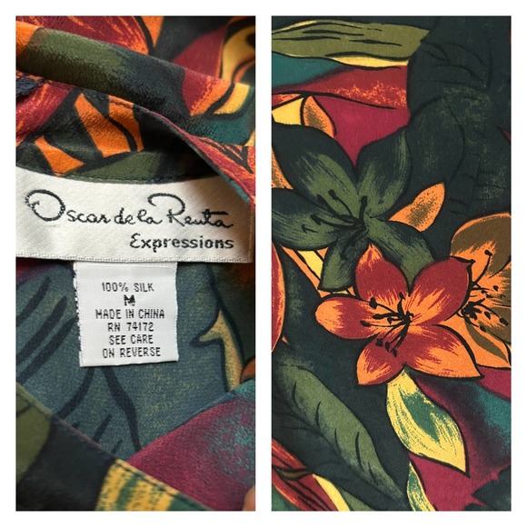 Vintage Oscar De La Renta Silk Floral Blouse / Women’s Medium * - Picture 4 of 4